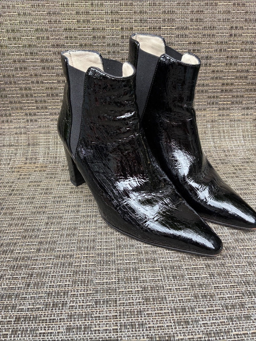 Patent Black Pointed Chelsea Ankle Boots for Women